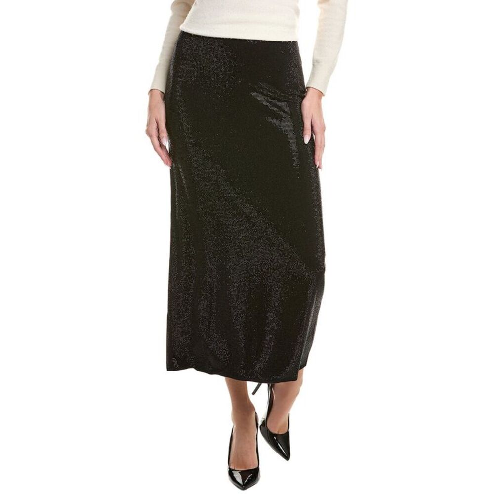 Leset Womens James Crystal Wool Midi Skirt, Black
